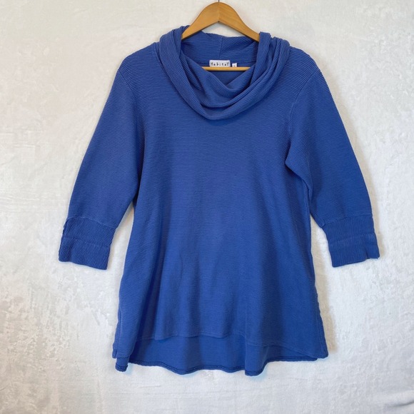 Habitat Sweaters - Habitat Blue Textured Knit Button Cuff V-Neck Pullover Top Women's Size L